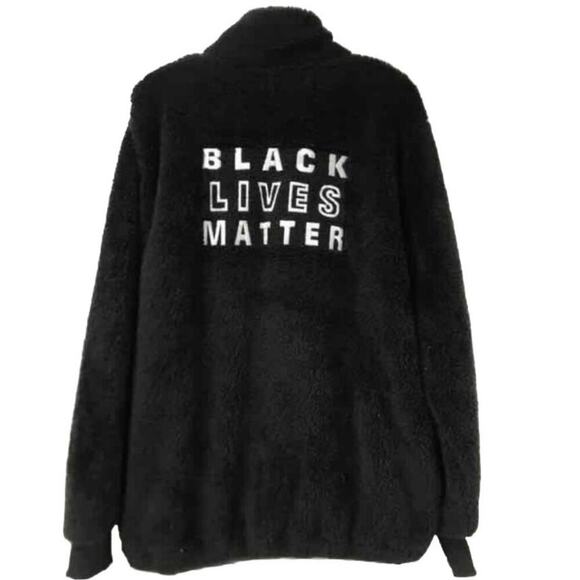 Black Lives Matter Size Large Soft Contender Brand ZipUp Faux Fur BLM sweatshirt - Picture 2 of 4